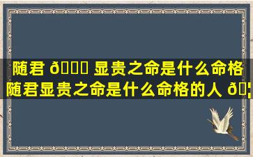 随君 🍀 显贵之命是什么命格（随君显贵之命是什么命格的人 🦁 ）